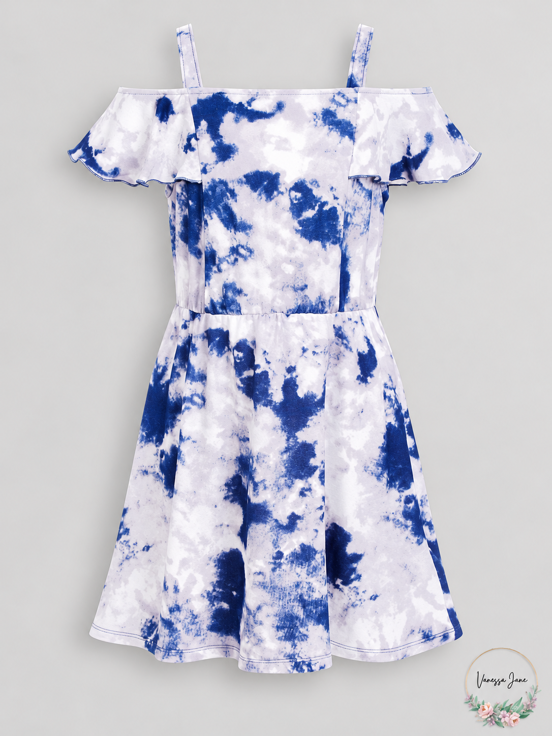 Epic Threads Girls Blue White Tie-Dye Cold-Shoulder Dress 4T — blue stock