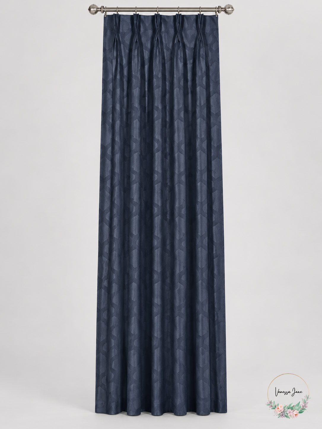 Windsor Embossed Velvet Pinch-Pleat Blackout Curtain Panel — navy stock