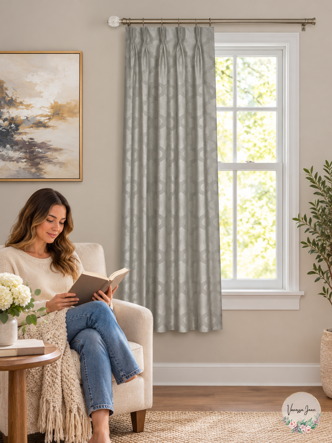 Windsor Embossed Velvet Pinch-Pleat Blackout Curtain Panel — silver lifestyle