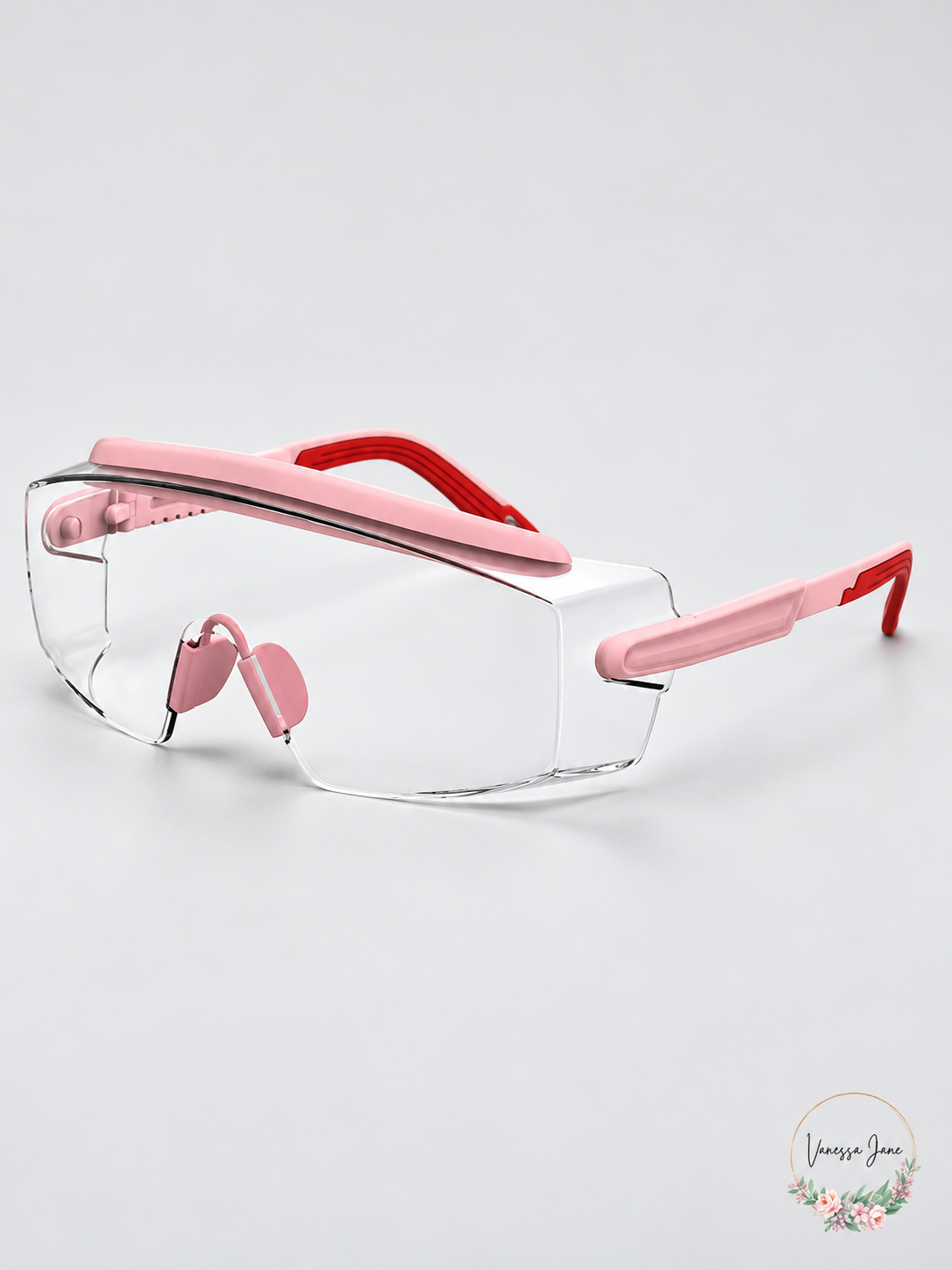 MEIGIX Clear Protective Safety Glasses with Pink Adjustable Arms — pink stock