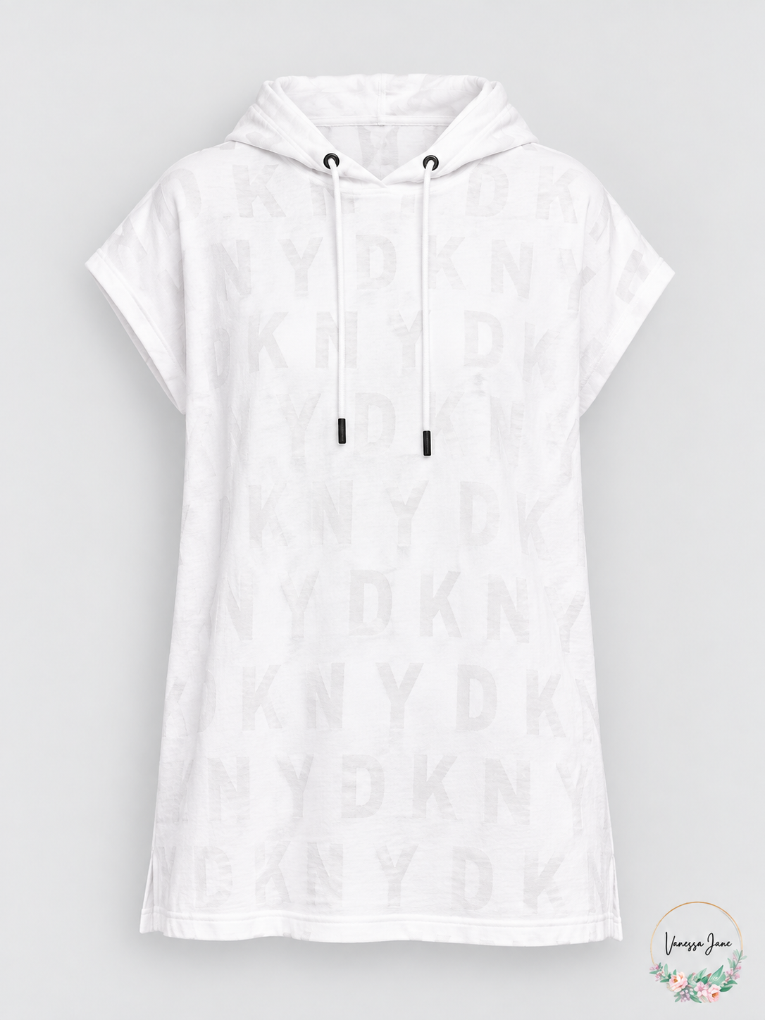 DKNY Sport White Burnout Logo Cap Sleeve Tunic Hoodie XL — white stock