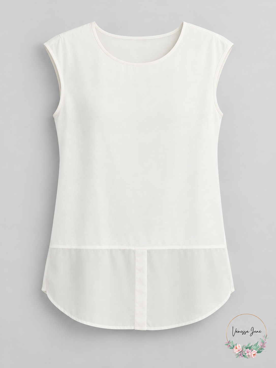 DKNY Ivory Mixed-Media Sleeveless Top with Sheer Hem Medium — ivory stock