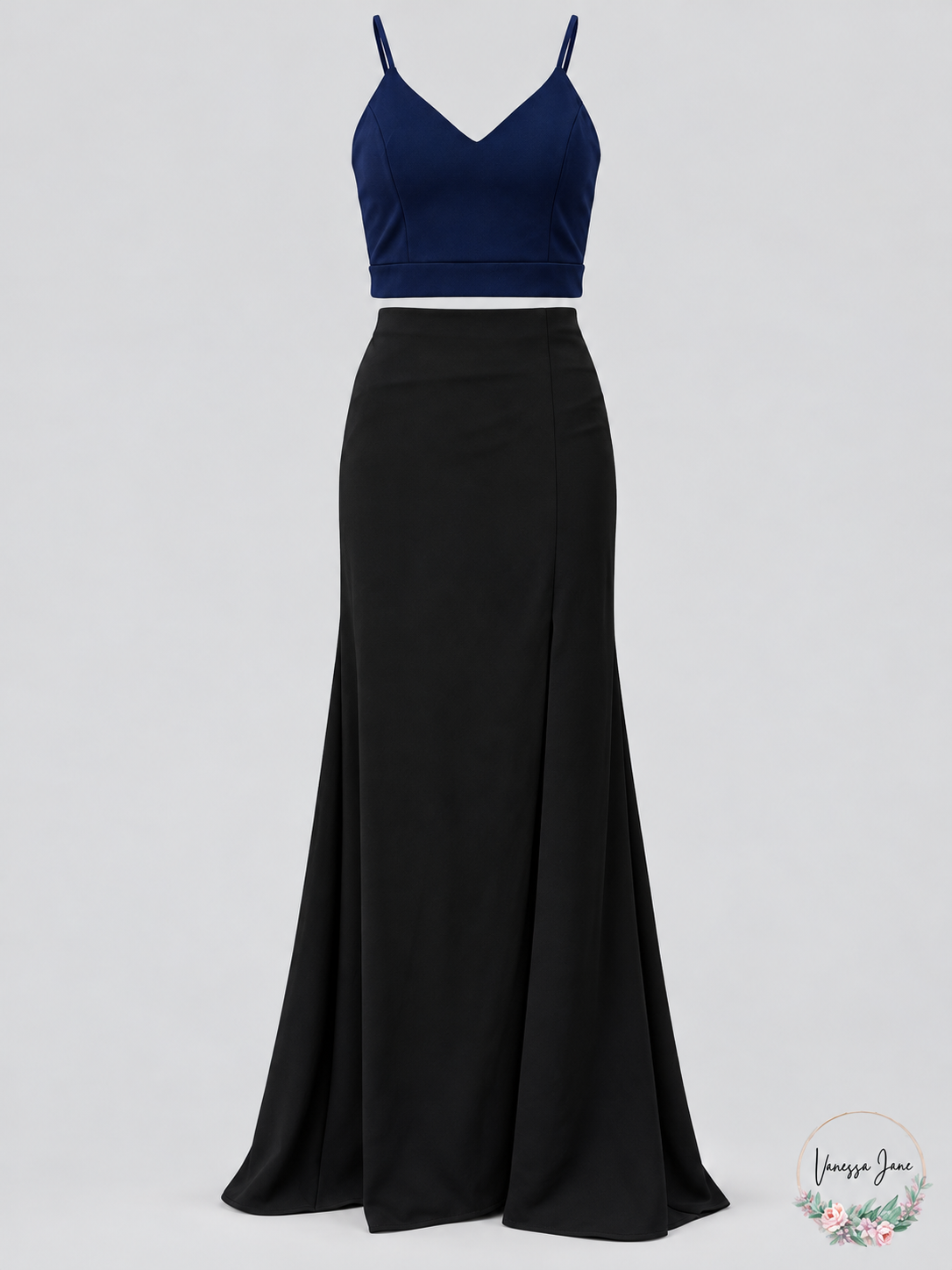 B Darlin two-piece gown navy-black stock