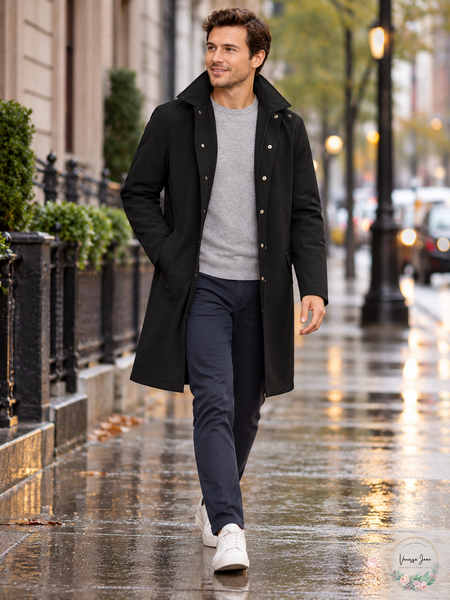 Tommy Hilfiger Men's Black Albany Modern-Fit Raincoat 36 Regular — black lifestyle
