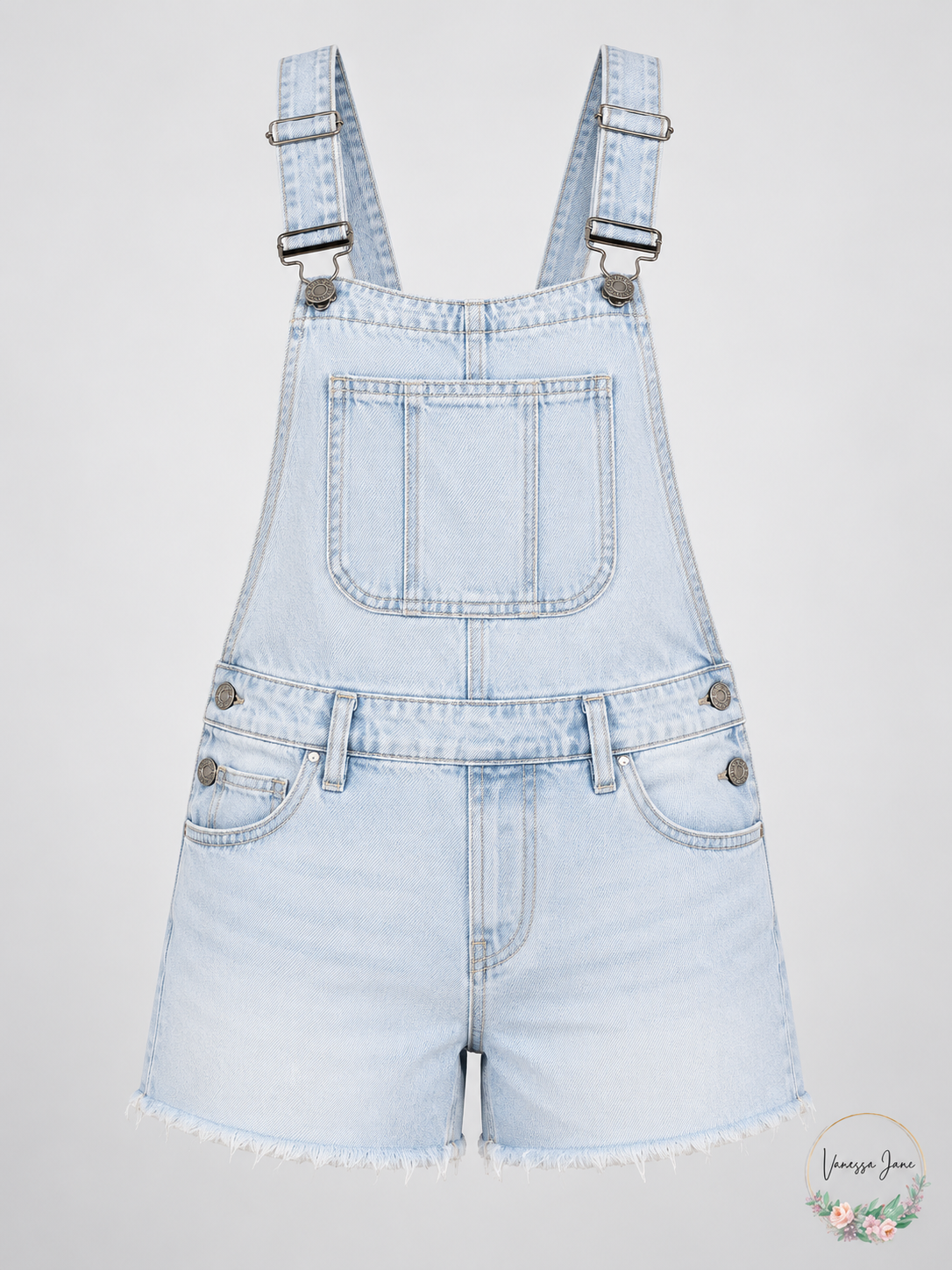 STS Blue Sienna Light-Wash Frayed Denim Short Overalls Size 27 — blue stock