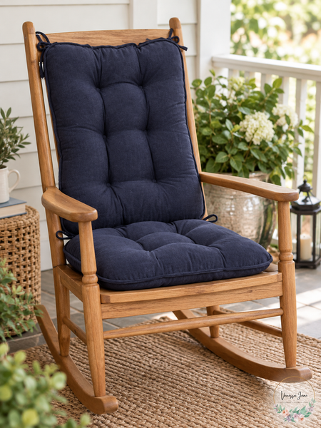 Greendale Hyatt Two-Piece Rocking Chair Cushion Set Cobalt Blue — lifestyle photograph