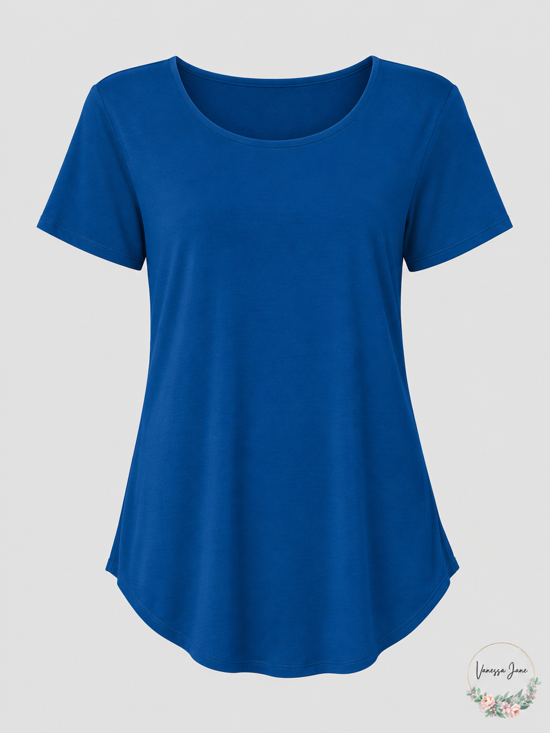 JM Collection Petite Scoop-Neck Short-Sleeve Shirttail-Hem Top — blue stock