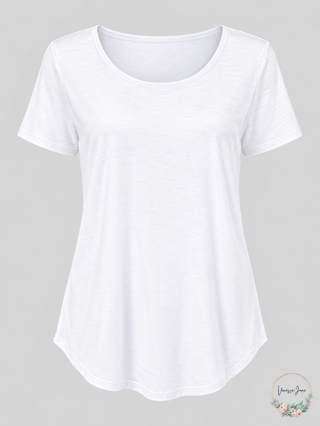 JM Collection Petite Scoop-Neck Short-Sleeve Shirttail-Hem Top — white stock