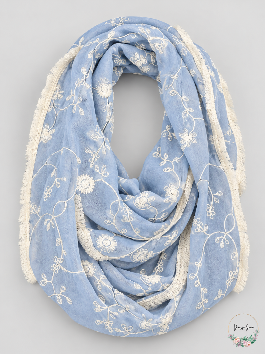 INC International Concepts Embroidered Floral Loop Scarf Blue or Pink — blue stock