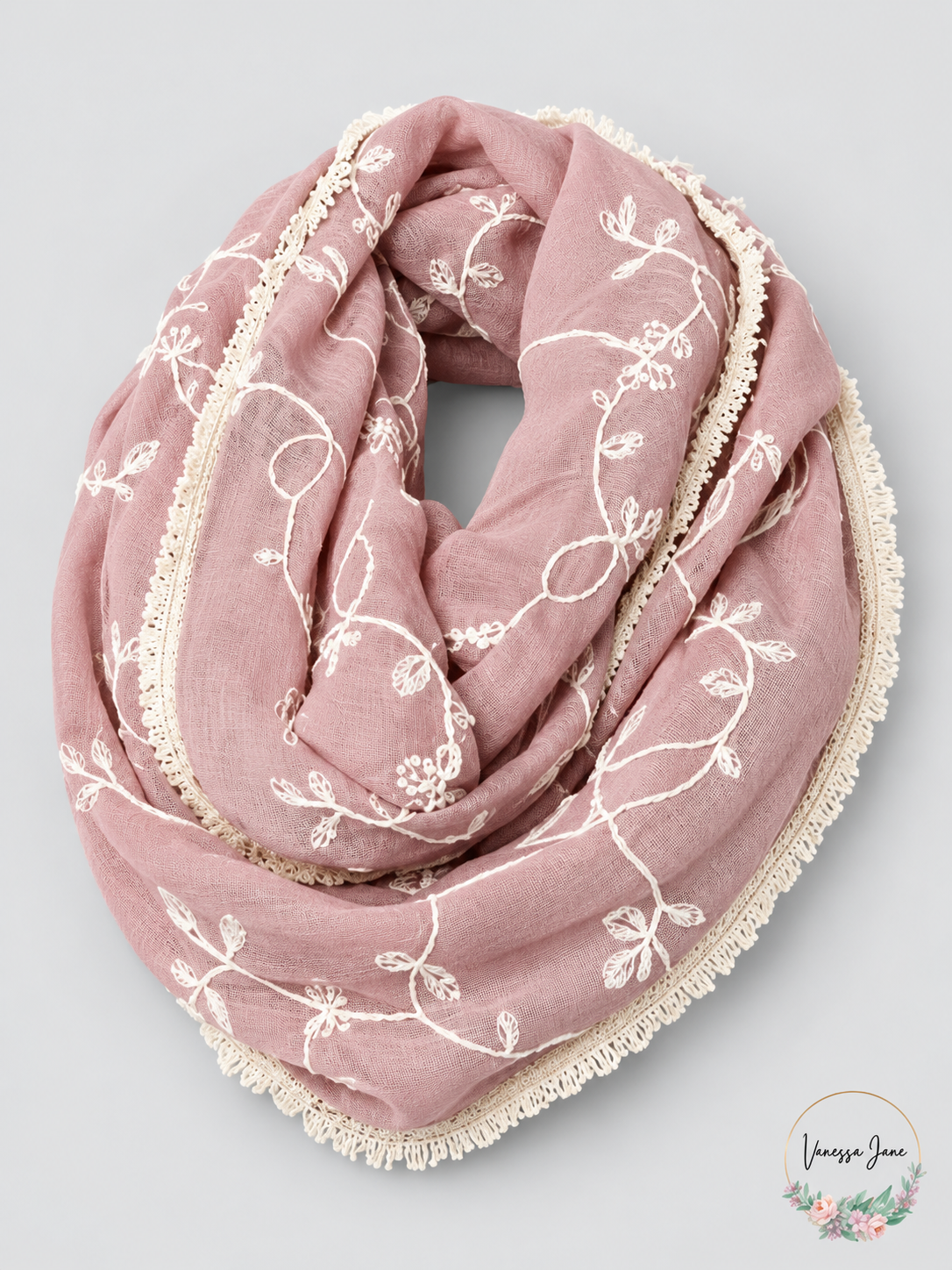 INC International Concepts Embroidered Floral Loop Scarf Blue or Pink — pink stock
