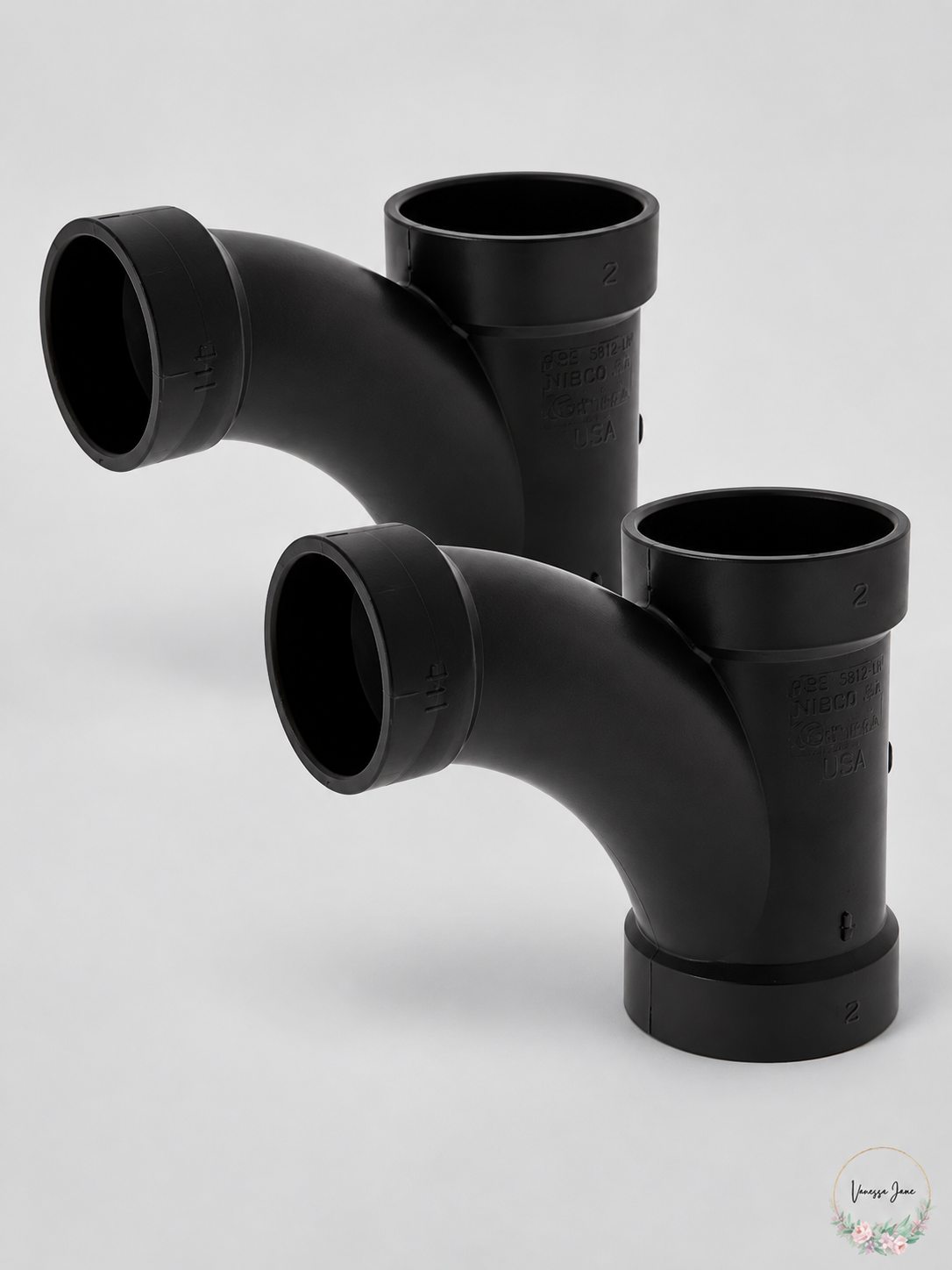 NIBCO 5812-LR ABS DWV Tee-Wye 2 x 2 x 1-1/2 Inch Lot of 2 — black stock