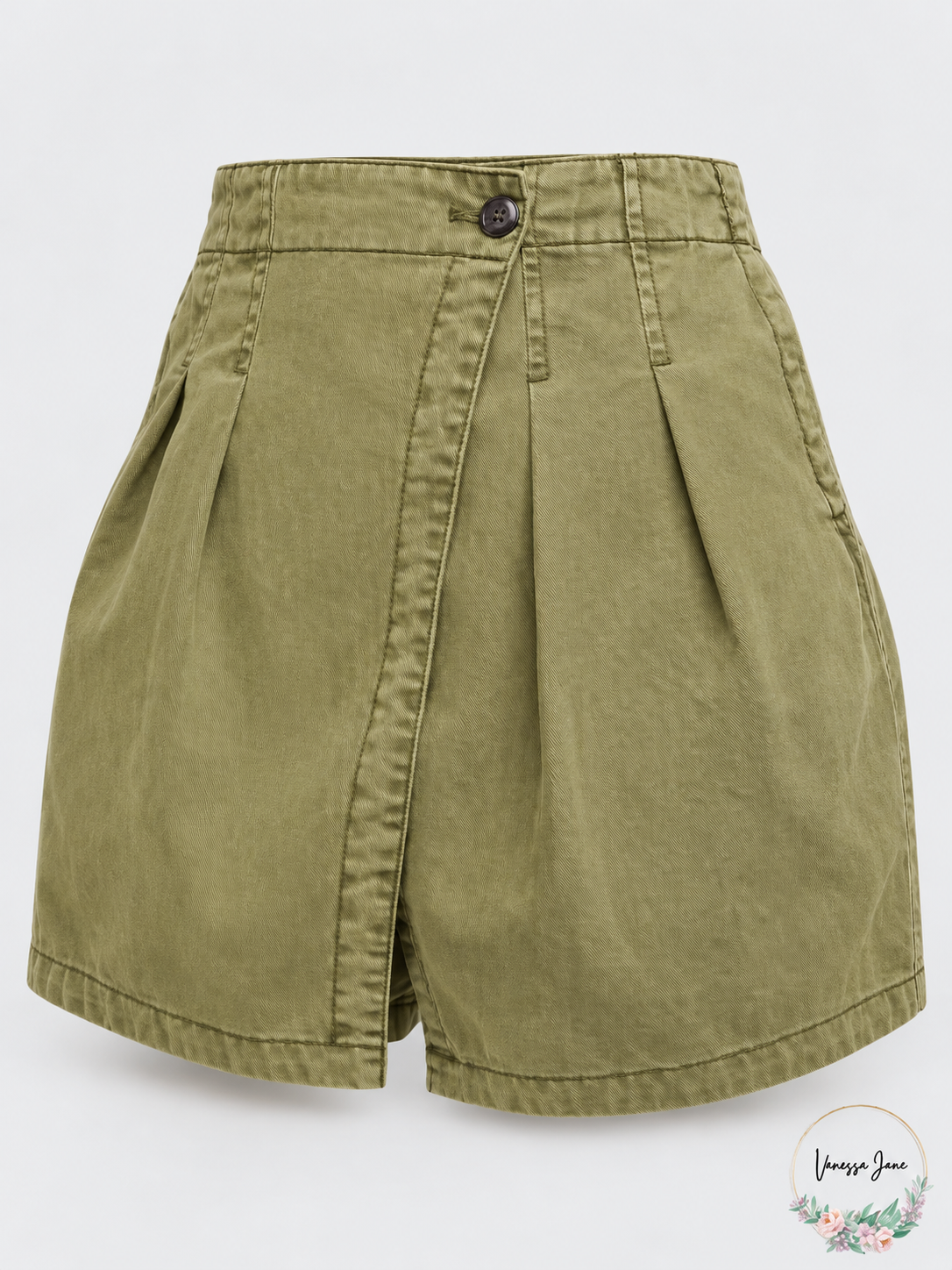 Free People Olive Green High-Waist Layered-Front Cotton Shorts Size 2 — green stock