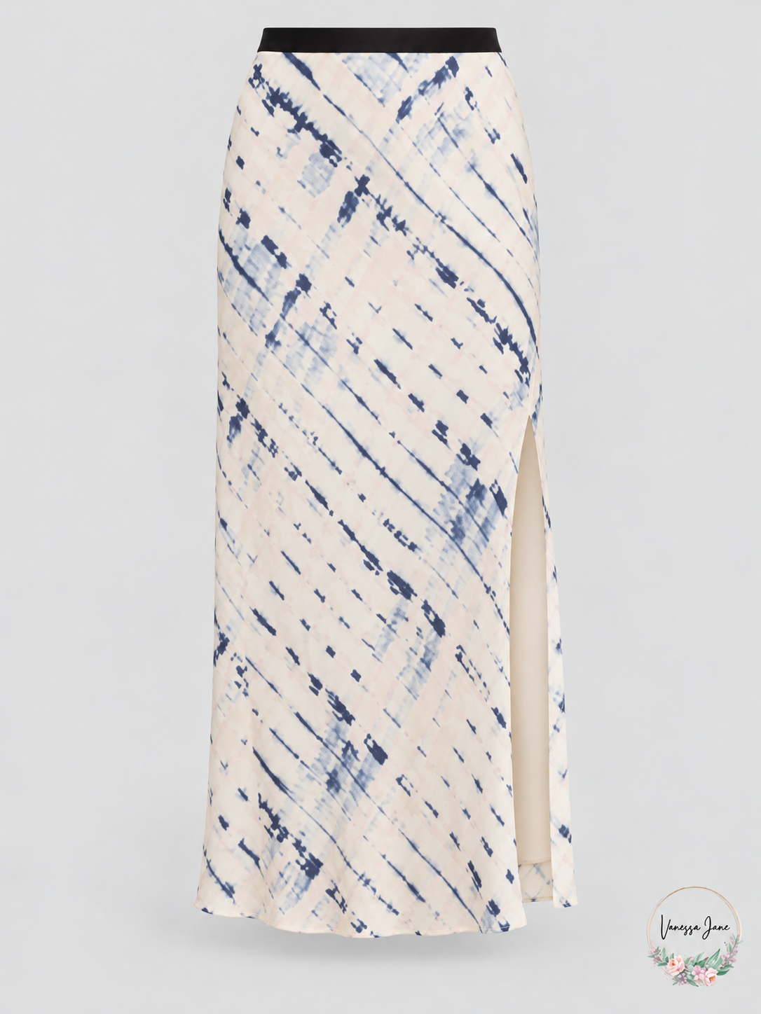 Sanctuary Printed Side-Slit Midi Skirt Pink Navy Ivory Medium — pink stock