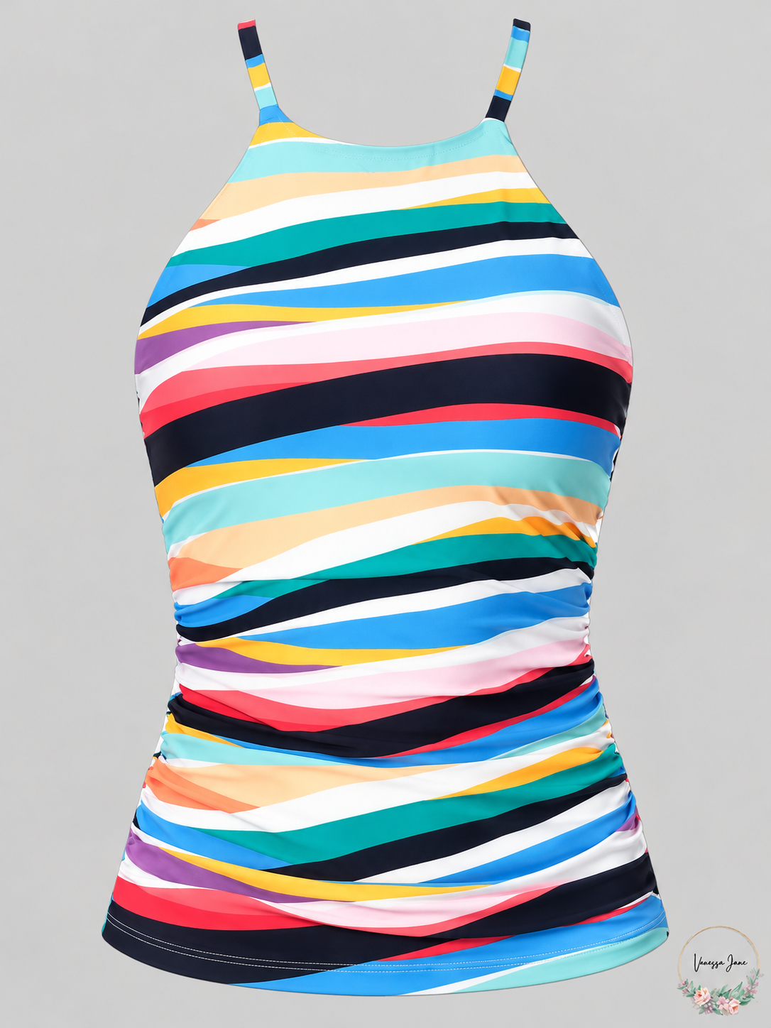 Anne Cole striped tankini top multicolor stock