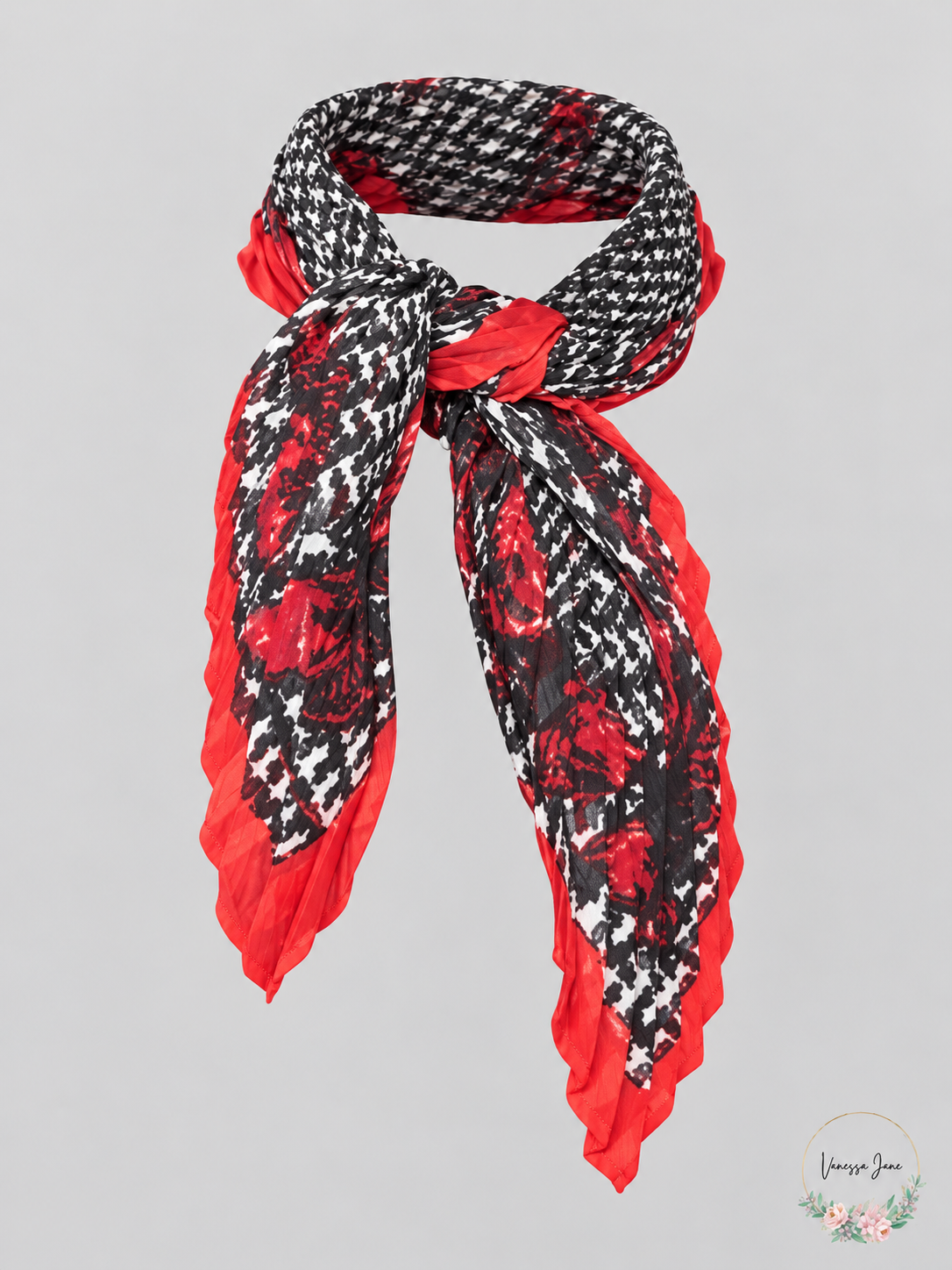 INC Women's Pleated Houndstooth Print Square Scarf - Black Red — stock