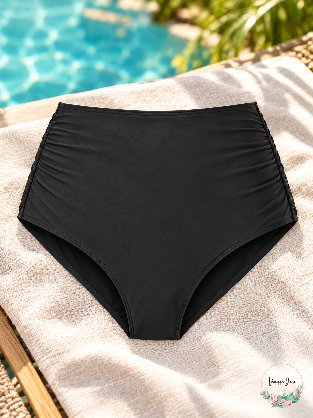 Anne Cole Signature Women's High-Waist Shirred Swim Bottom — black lifestyle