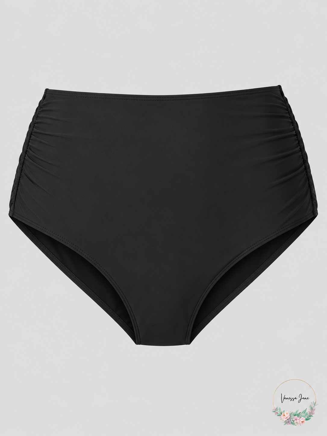 Anne Cole Signature Women's High-Waist Shirred Swim Bottom — black stock