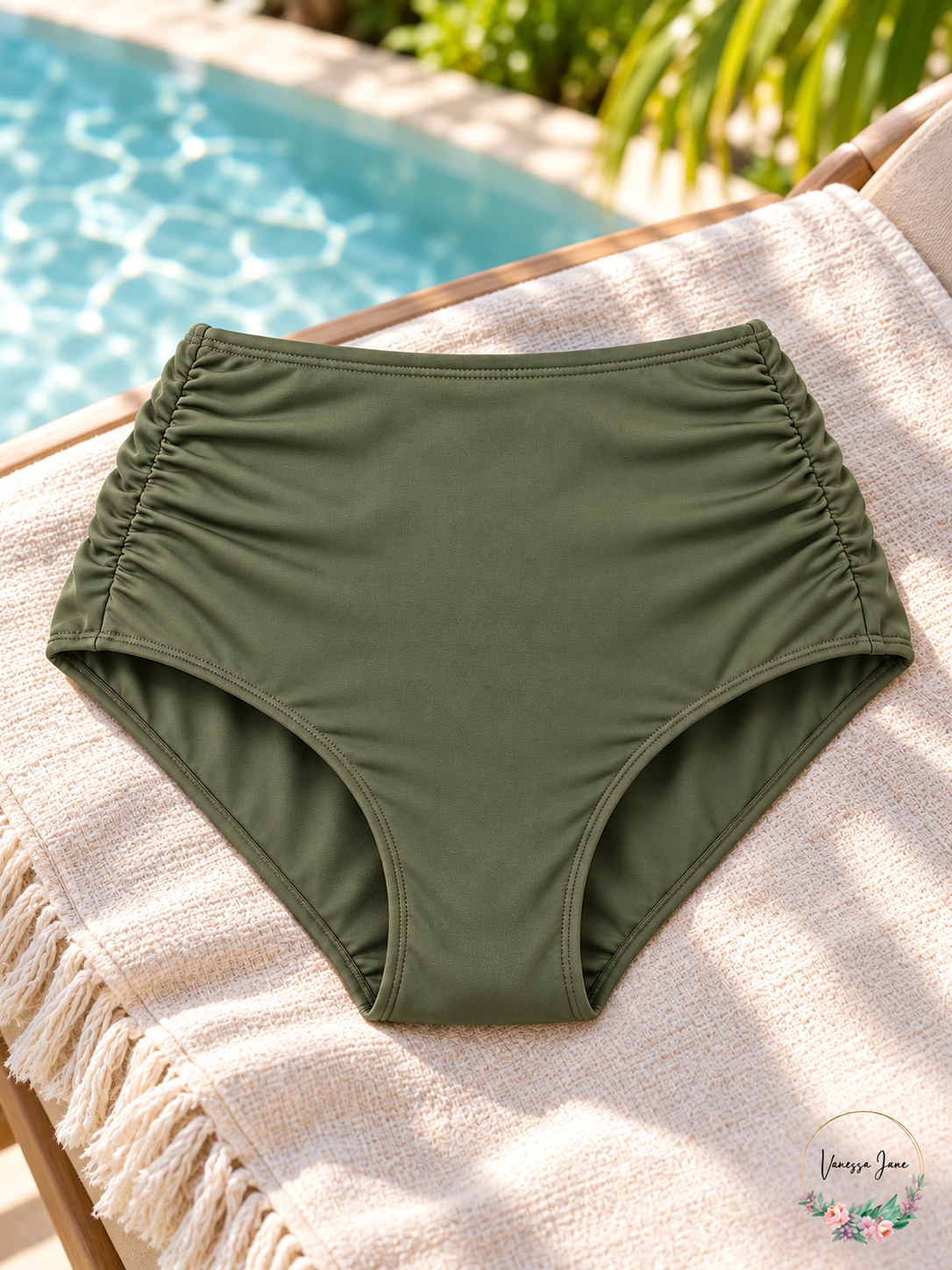 Anne Cole Signature Women's High-Waist Shirred Swim Bottom — green lifestyle