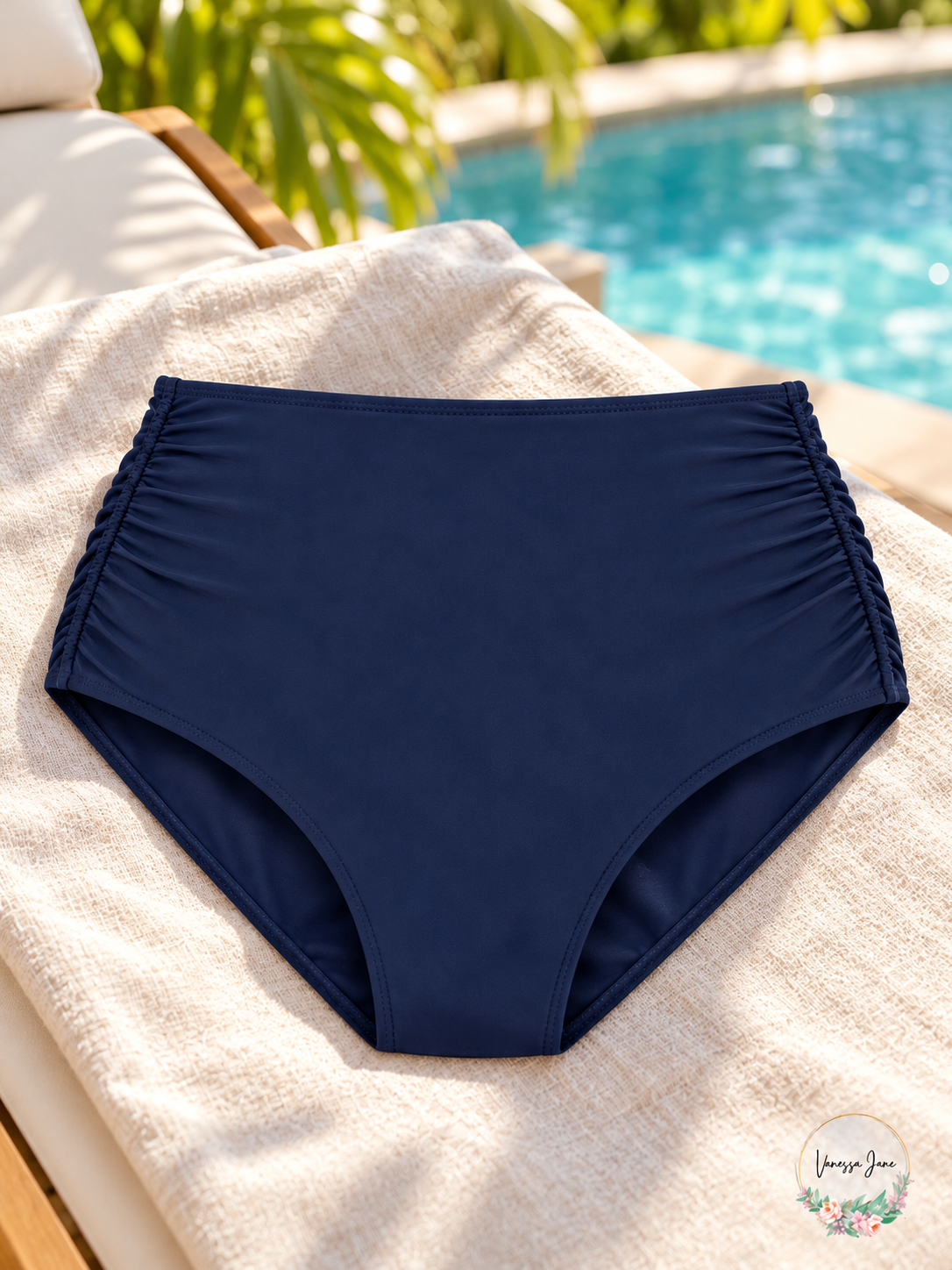 Anne Cole Signature Women's High-Waist Shirred Swim Bottom — navy lifestyle