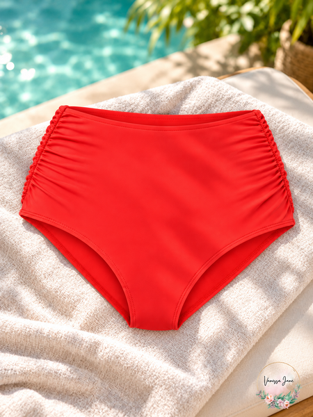 Anne Cole Signature Women's High-Waist Shirred Swim Bottom — red lifestyle