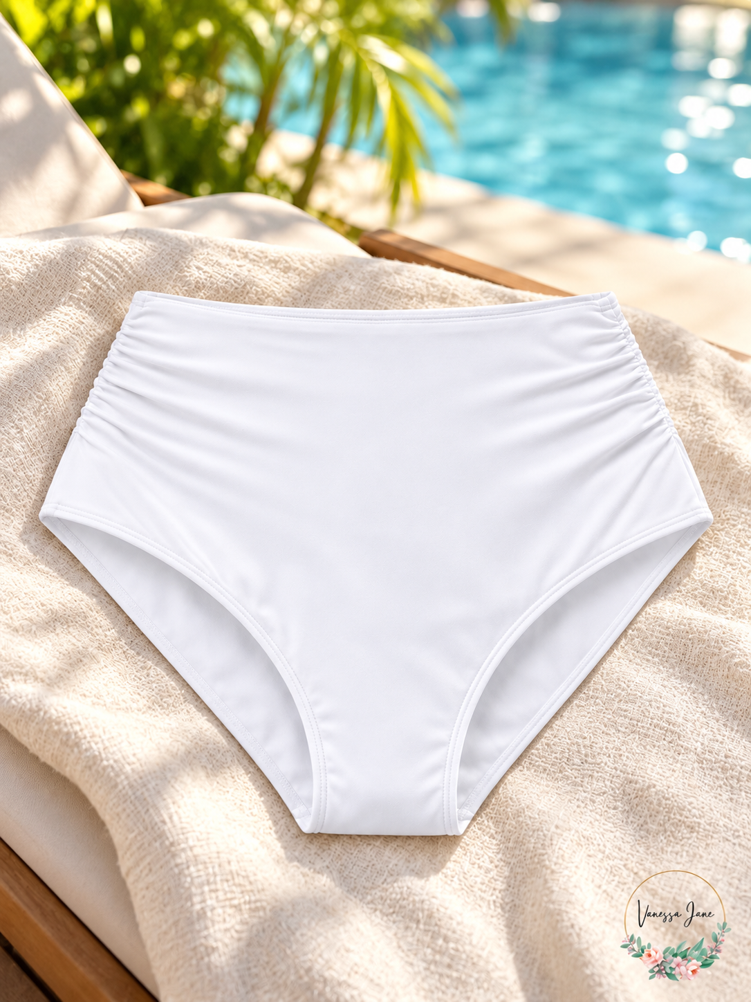 Anne Cole Signature Women's High-Waist Shirred Swim Bottom — white lifestyle