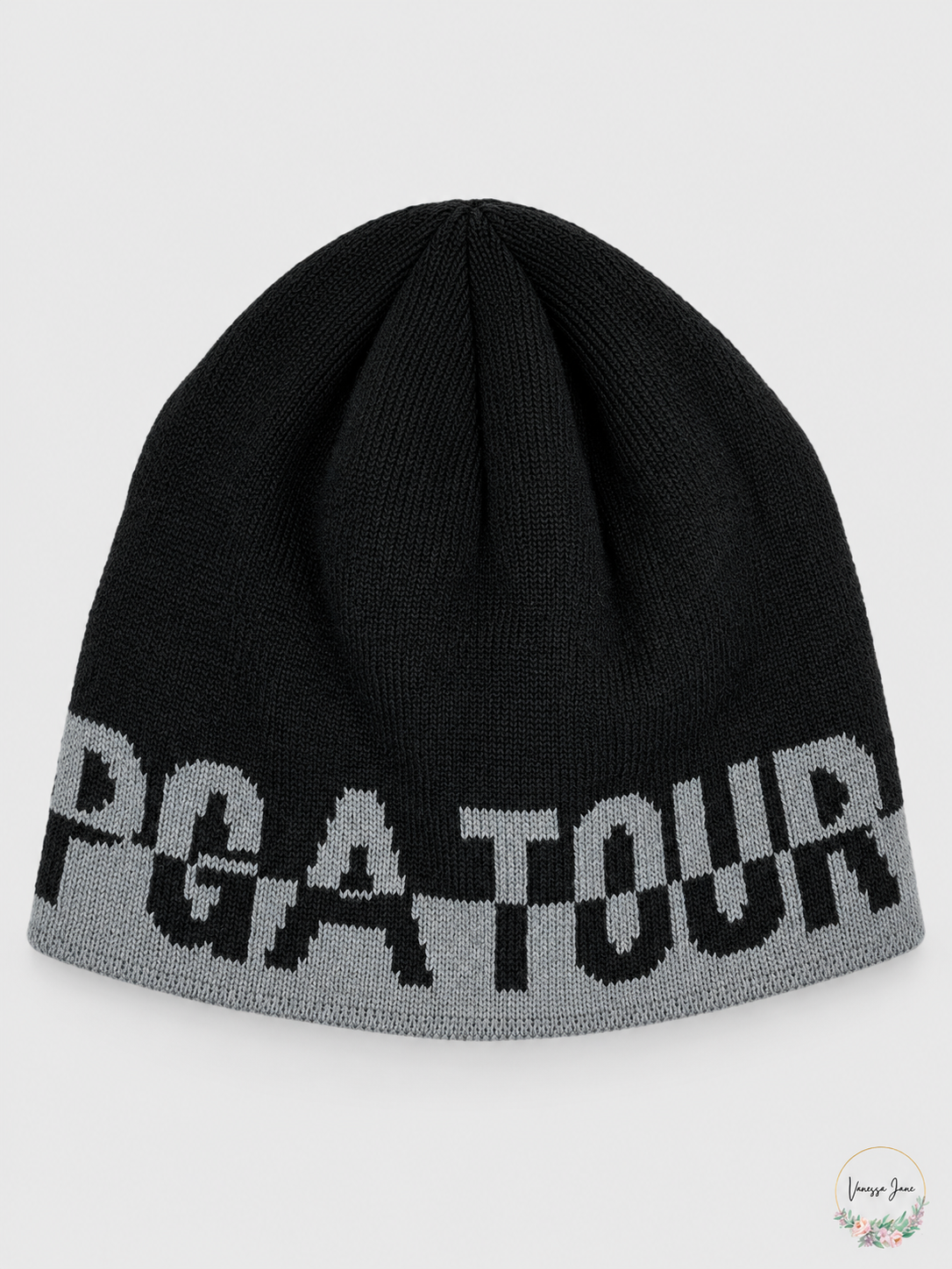 PGA TOUR Unisex Jacquard Logo Knit Beanie One Size — black stock
