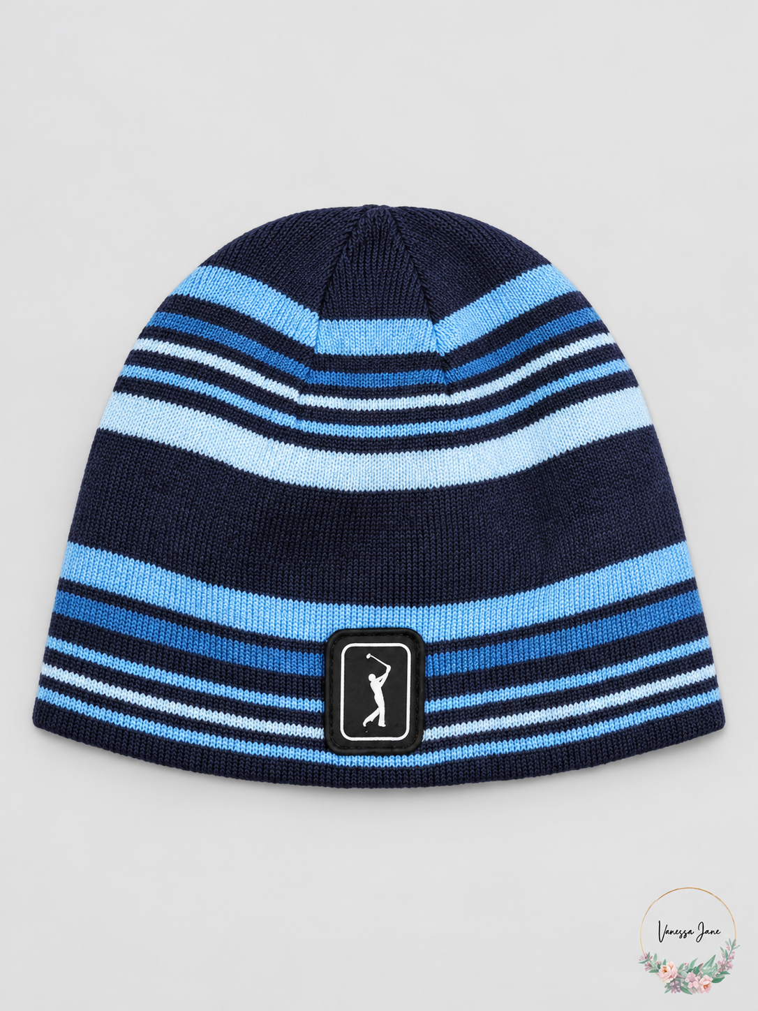 PGA TOUR Reversible Striped Knit Beanie Blue Iris One Size — blue stock