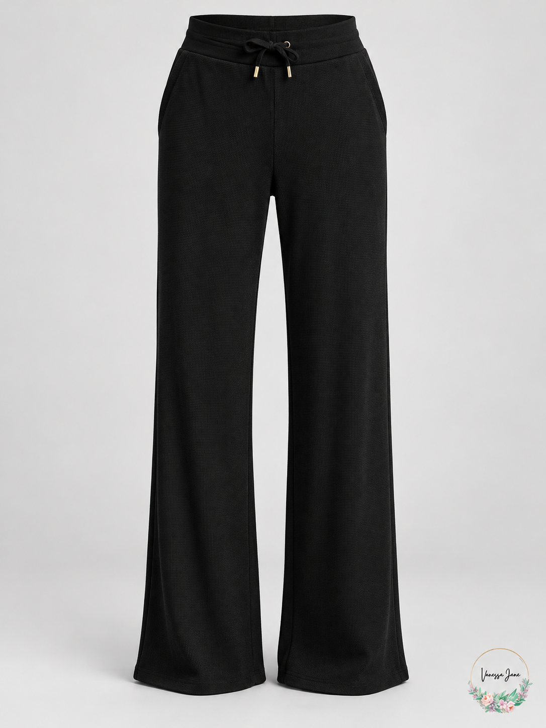 Lauren Ralph Lauren Women's Waffle-Knit Wide-Leg Drawstring Lounge Pants — black-stock photograph