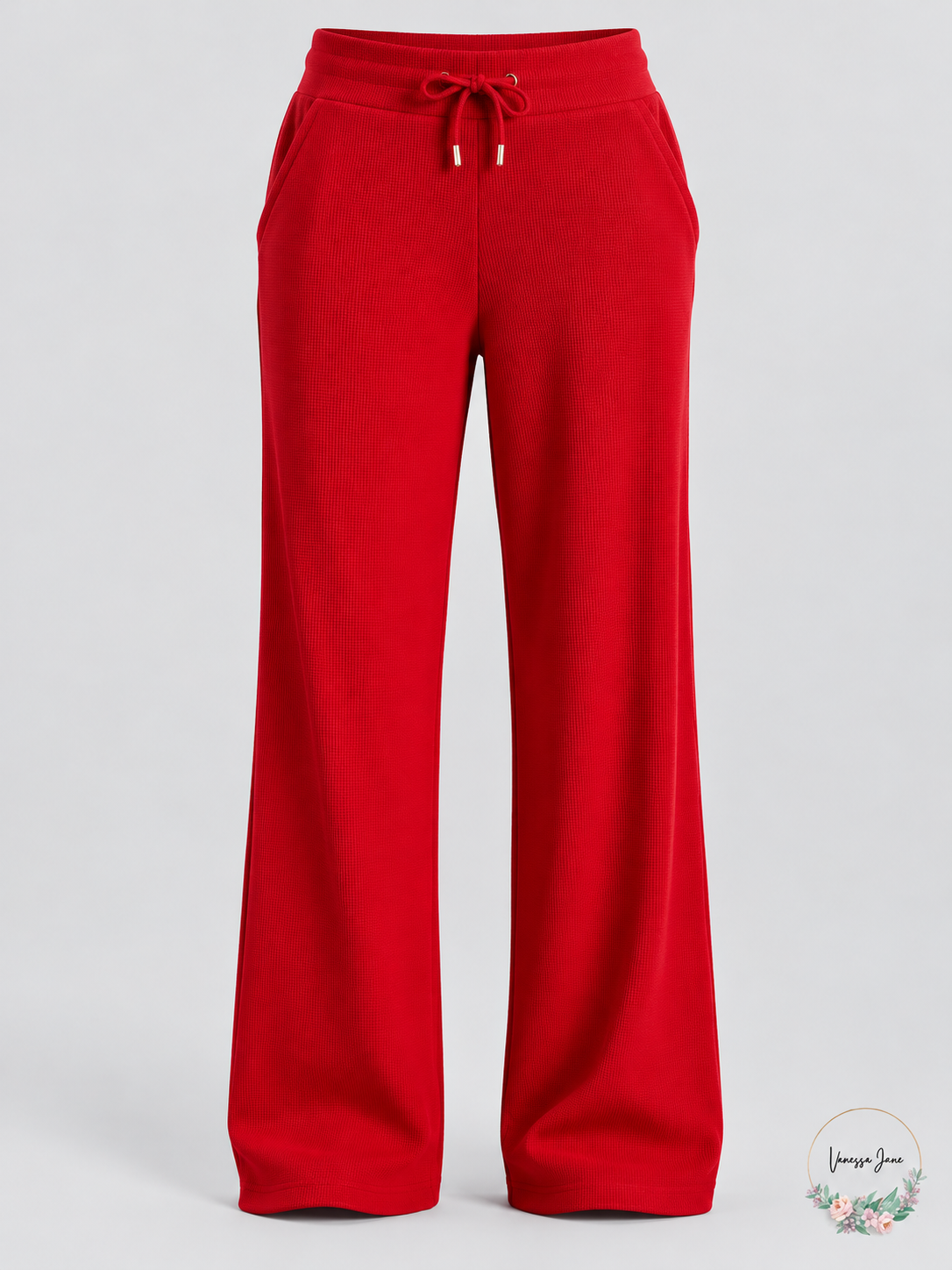 Lauren Ralph Lauren Women's Waffle-Knit Wide-Leg Drawstring Lounge Pants — red-stock photograph