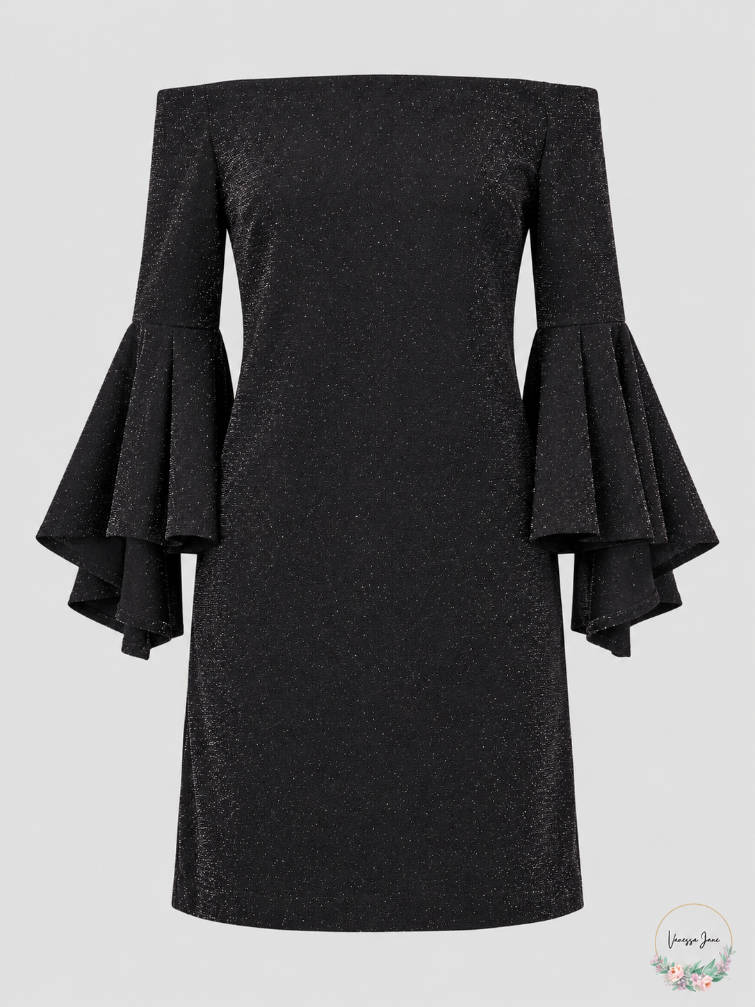 Vince Camuto Off-Shoulder Bell-Sleeve Shift Dress Rich Black or Red — black stock