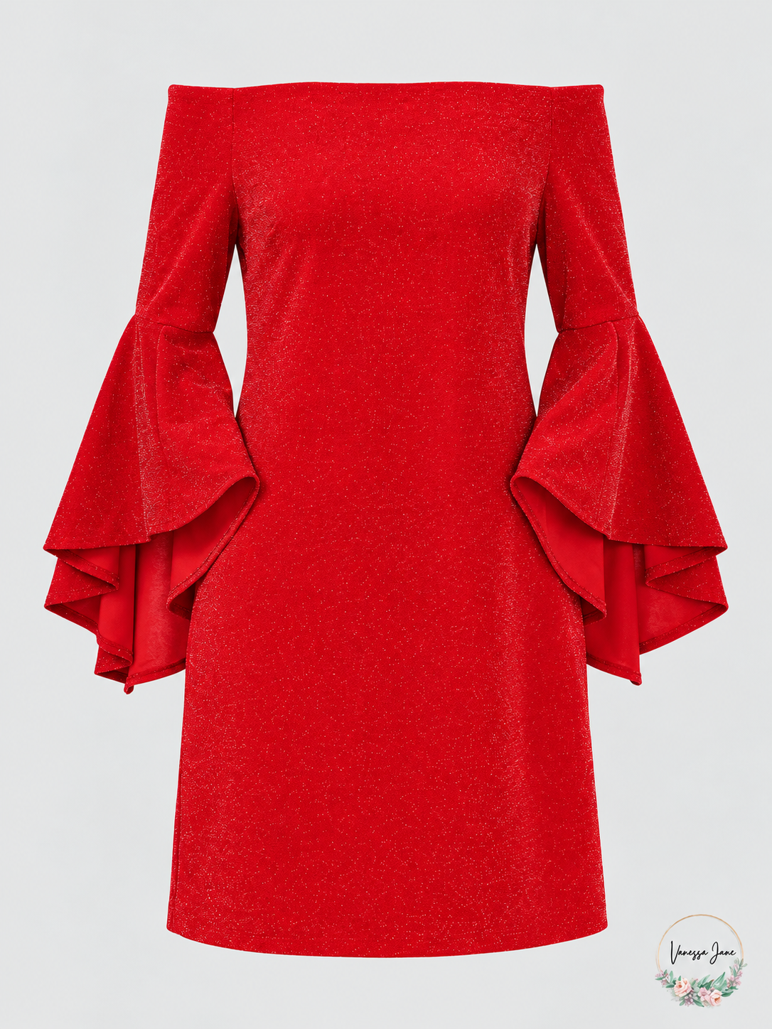 Vince Camuto Off-Shoulder Bell-Sleeve Shift Dress Rich Black or Red — red stock