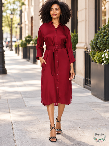 Michael Kors Dark Ruby Belted Button-Front Shirt Dress XS — ruby lifestyle