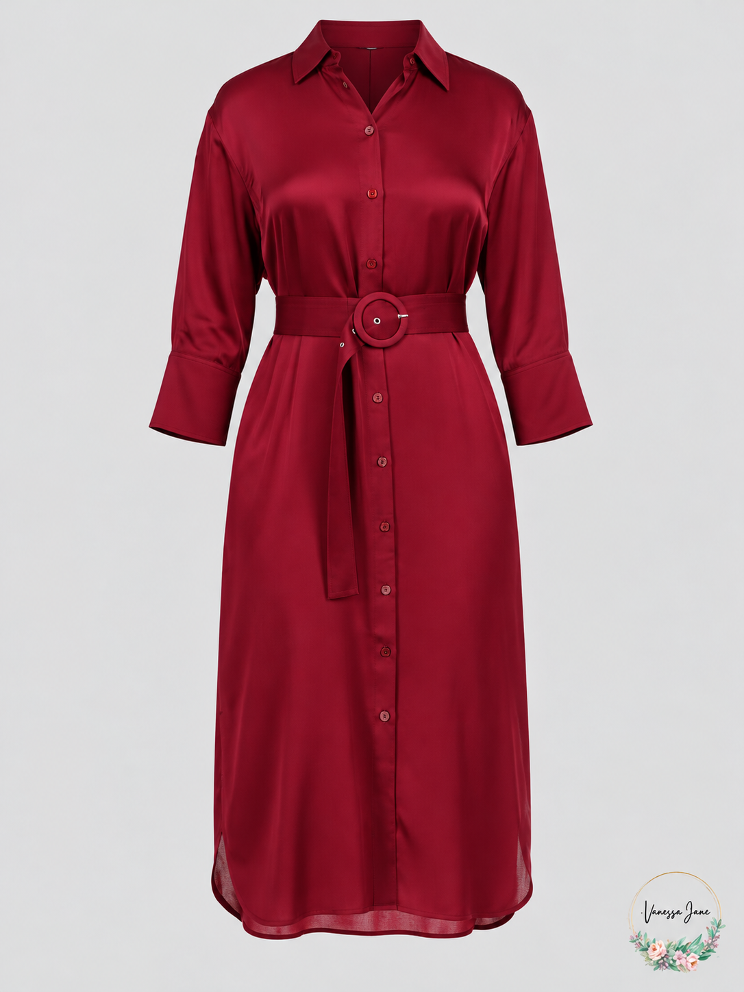 Michael Kors Dark Ruby Belted Button-Front Shirt Dress XS — ruby stock