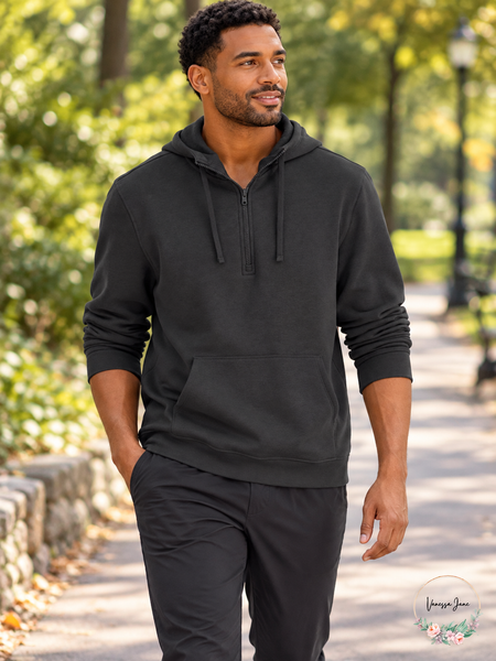 ID Ideology Men's Deep Charcoal Half-Zip Pullover Hoodie — charcoal lifestyle