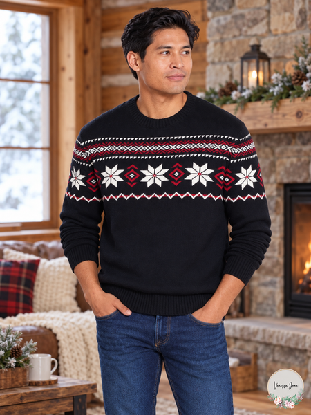 Weatherproof Vintage Men's Black Snowflake Crewneck Sweater XL — black lifestyle