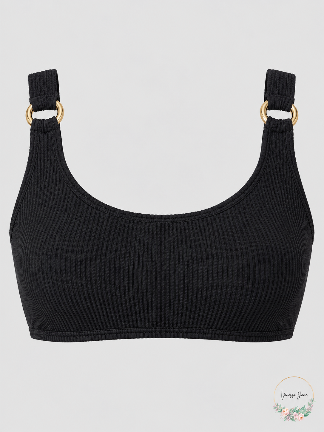 MICHAEL Michael Kors Ribbed Ring Bralette Bikini Top - Small Black — stock