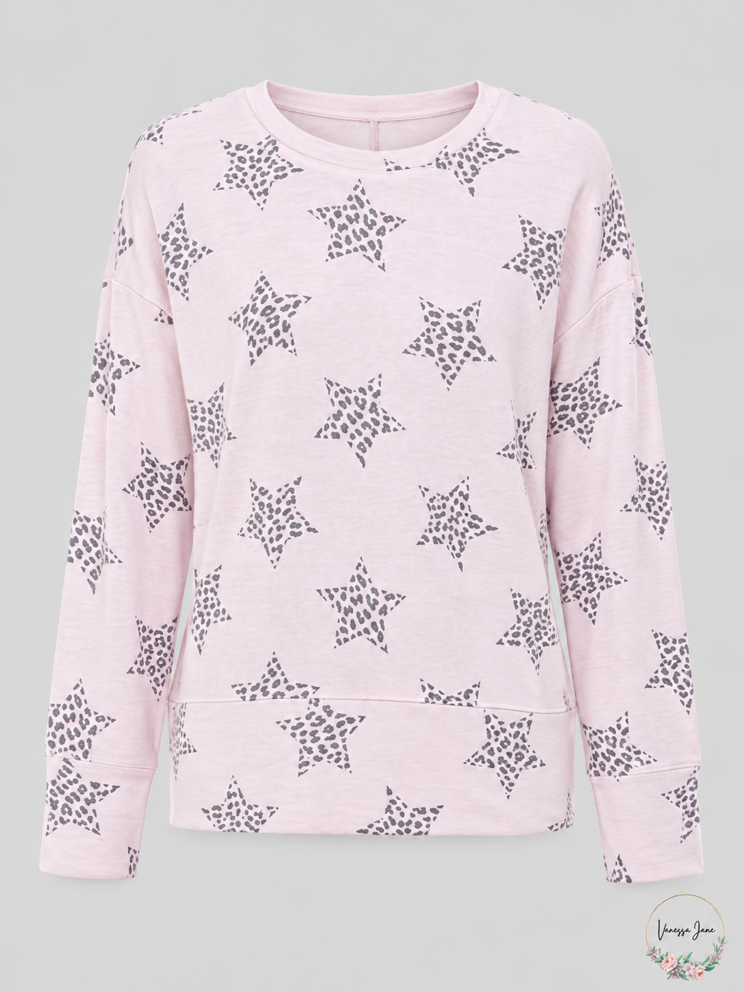 Roudelain Pink Starburst Print Wide-Band Lounge Sweatshirt — pink stock