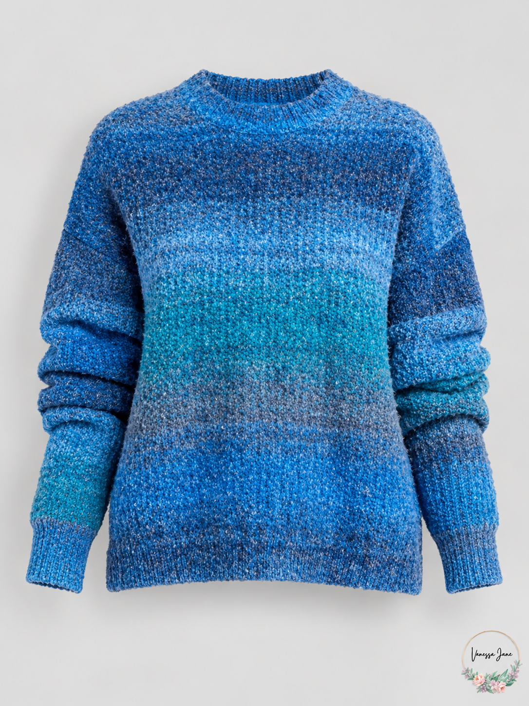 Lucy Paris Winnie Women's Blue Space-Dye Crewneck Sweater — blue stock