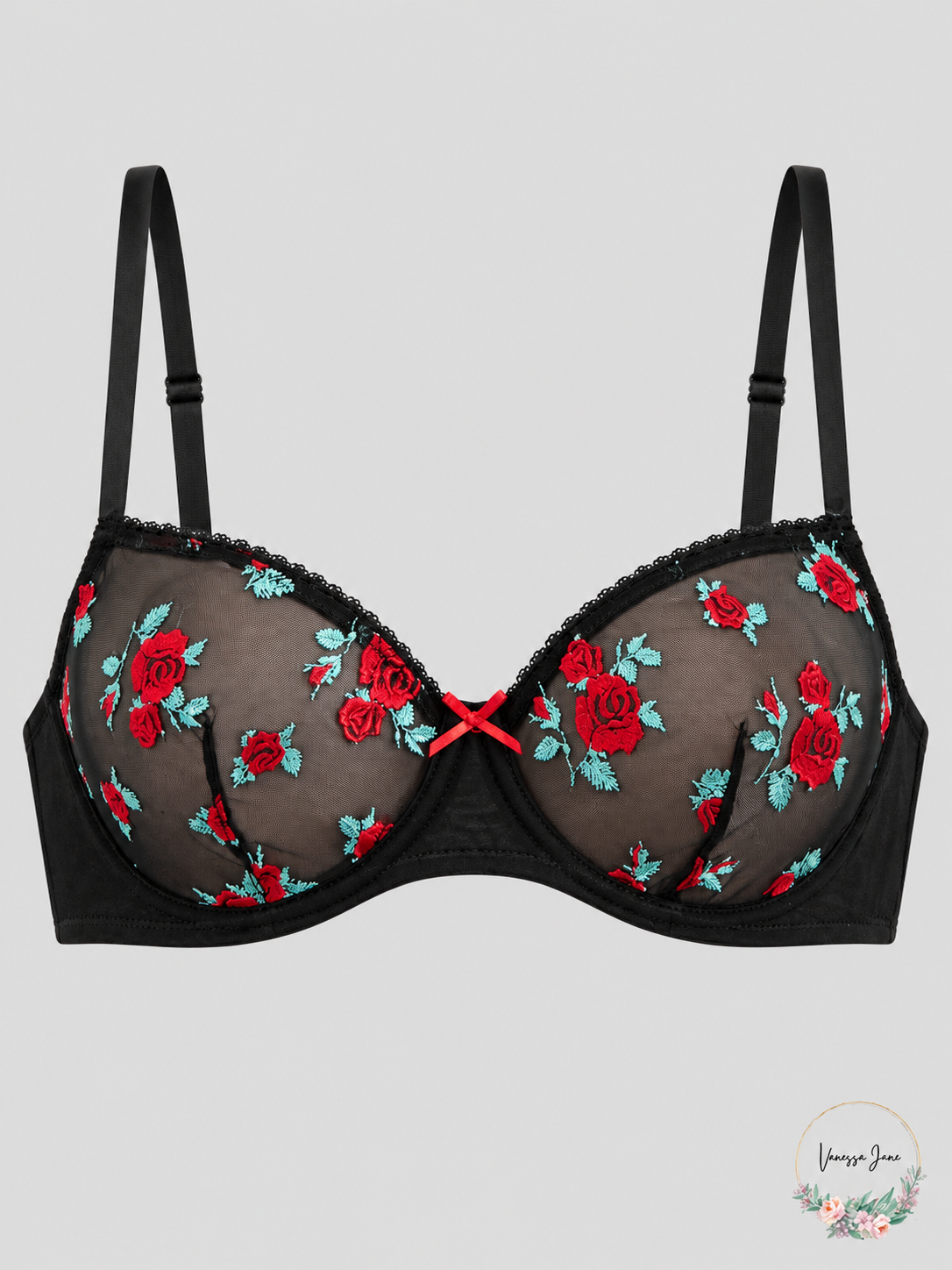 INC Women's Rose-Embroidered Sheer Underwire Bra - Black — stock