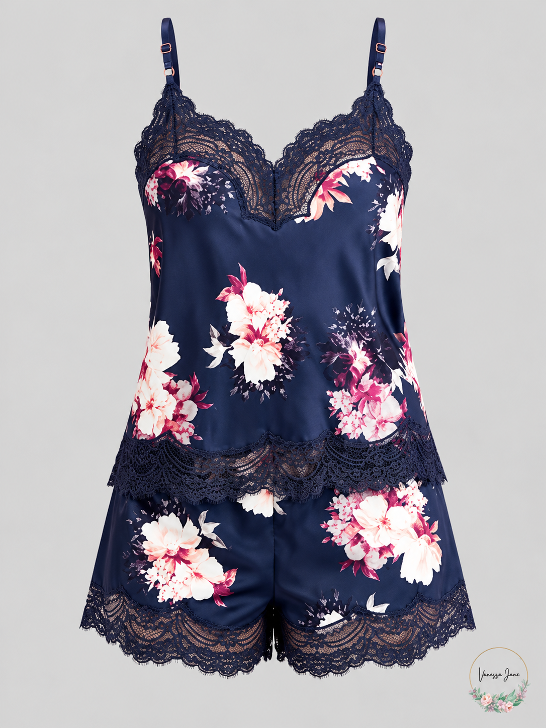 INC Women's Floral Satin Lace-Trim Cami & Shorts Pajama Set - XS — stock