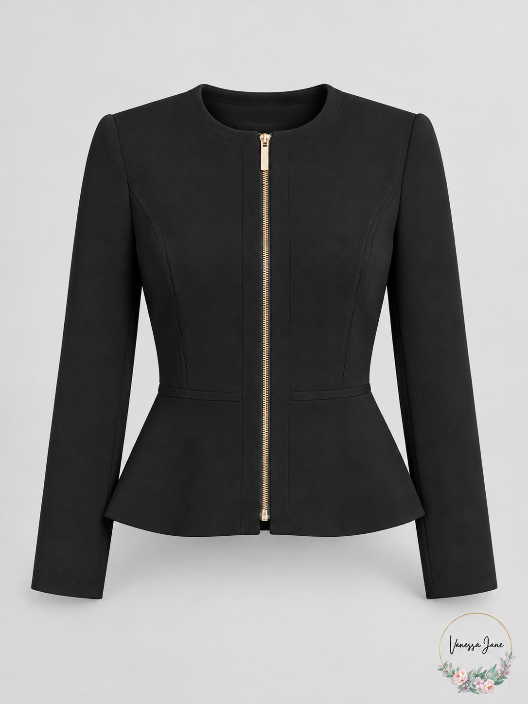 DKNY Black Collarless Zip-Front Peplum Suit Jacket Size 8 — black stock