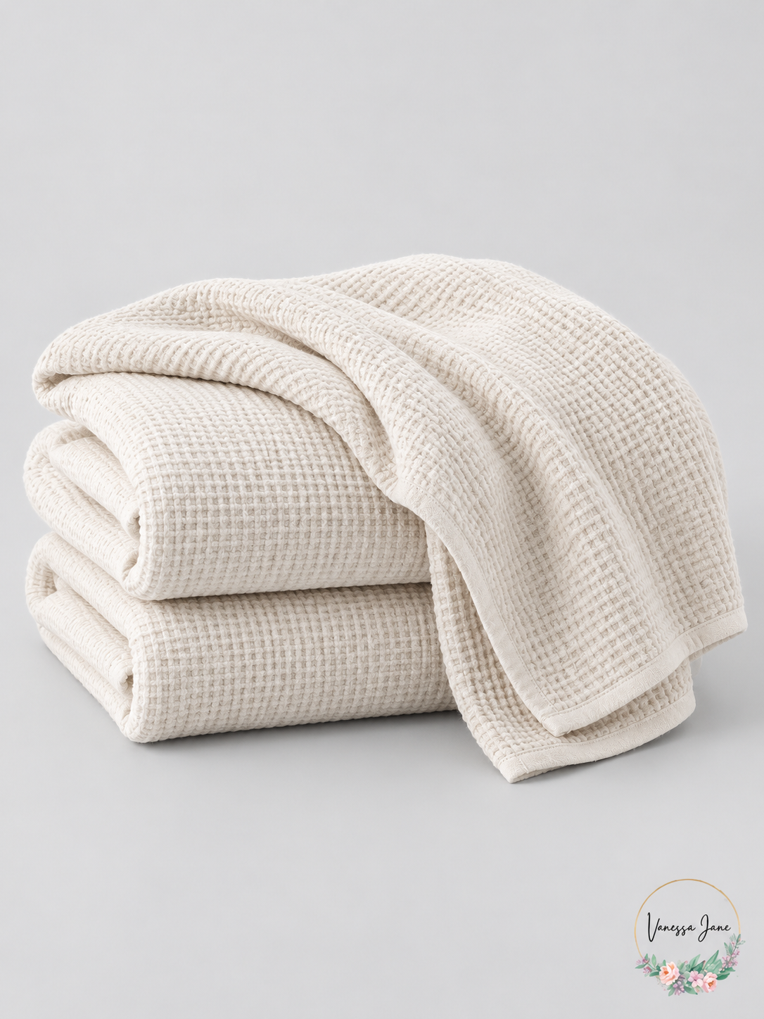 Nate Home by Nate Berkus Queen Parchment Cotton Linen Waffle Blanket — stock