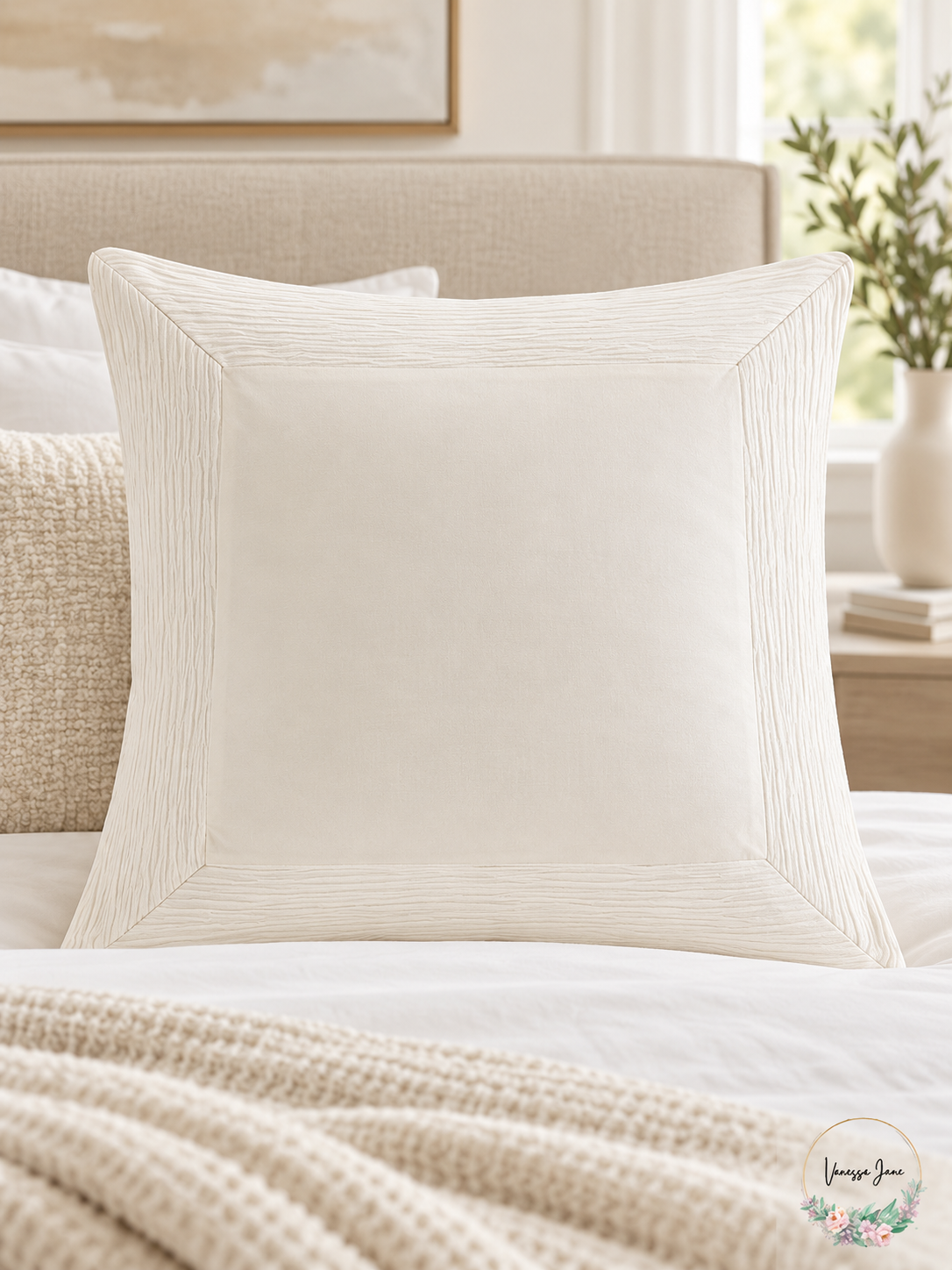 N Natori Hanae White Euro Pillow Sham 26 x 26 Inch Cotton Blend — white lifestyle