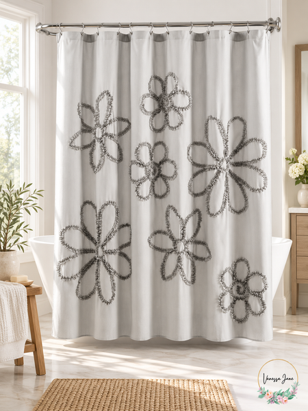 Lush Decor Gray Ruffle Flower Shower Curtain 72 x 72 Inches — gray lifestyle