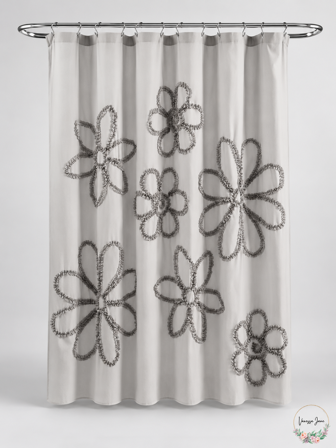 Lush Decor Gray Ruffle Flower Shower Curtain 72 x 72 Inches — gray stock