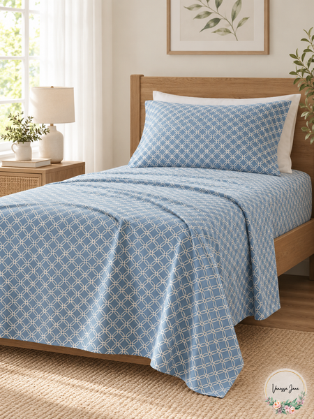 True North Blue Geo Cotton Flannel Twin Sheet Set 3 Piece TN20-0245 — blue lifestyle