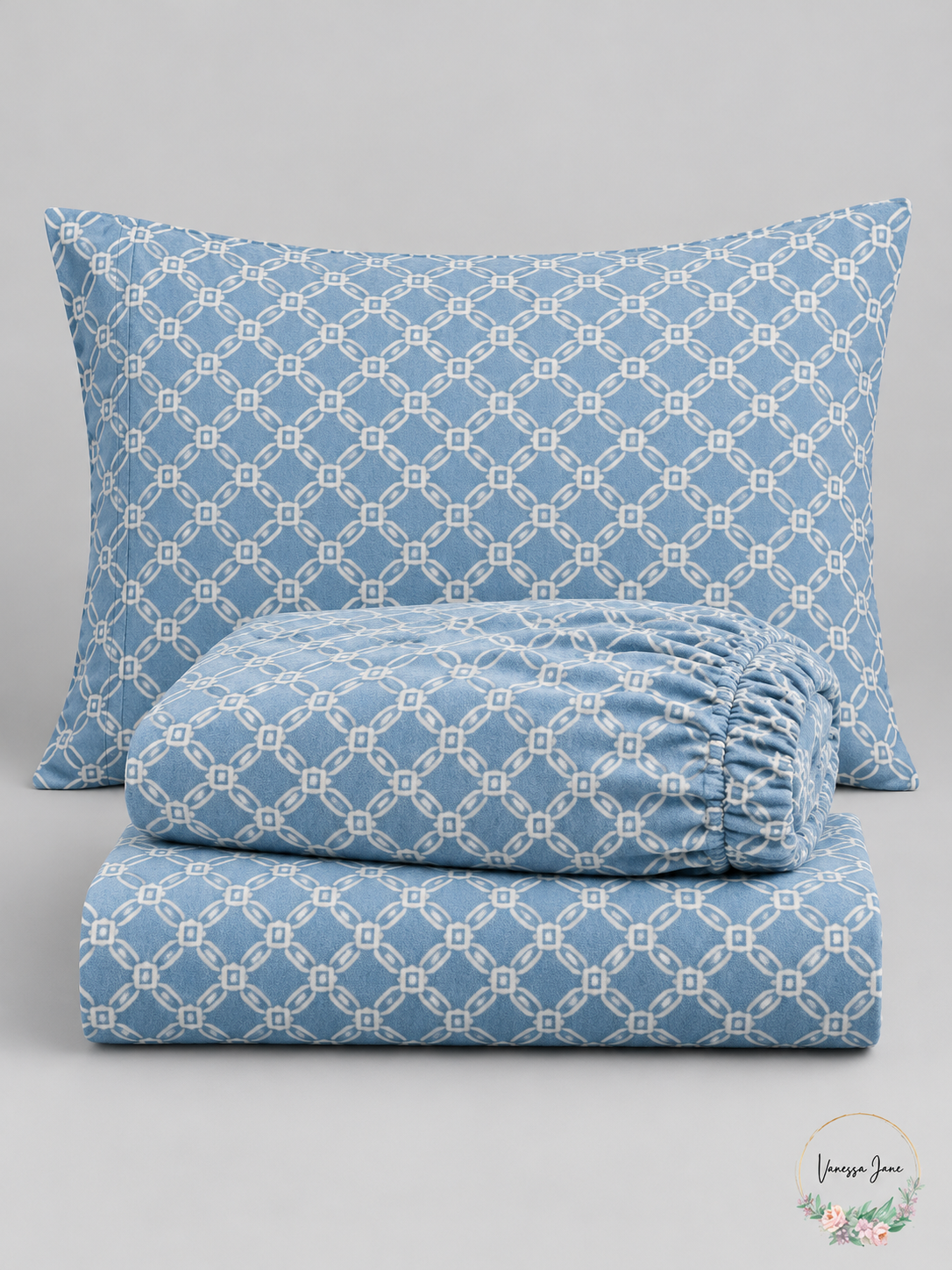 True North Blue Geo Cotton Flannel Twin Sheet Set 3 Piece TN20-0245 — blue stock