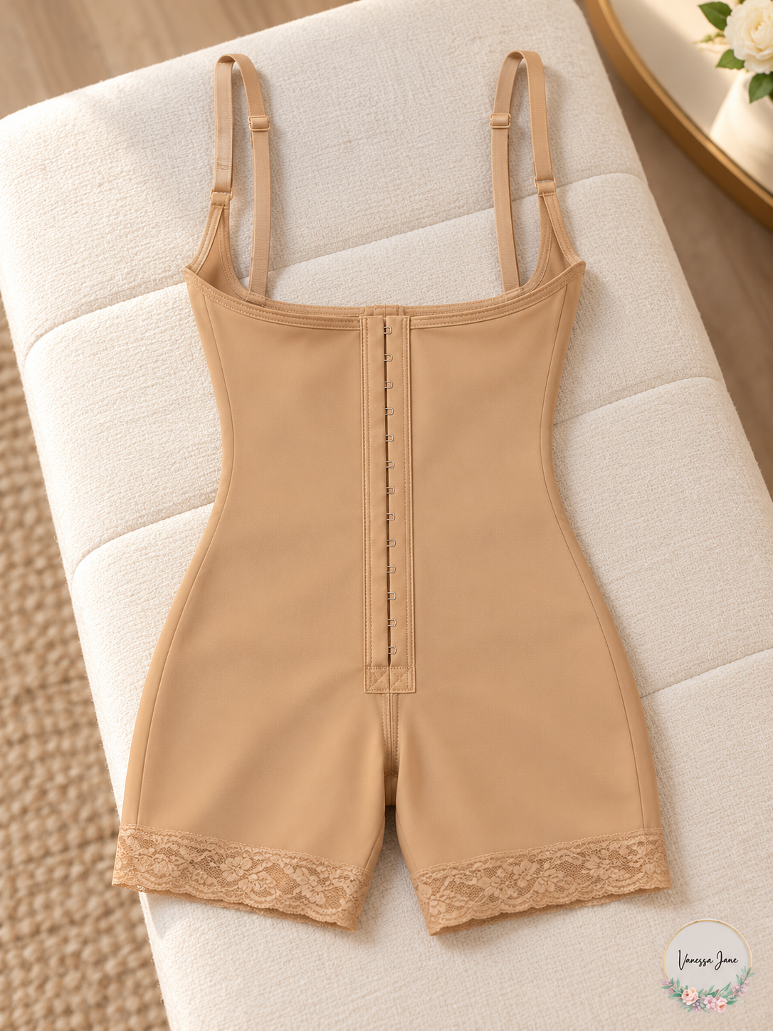 Leonisa Open-Bust Firm Compression Boyshort Bodysuit Shaper — beige lifestyle