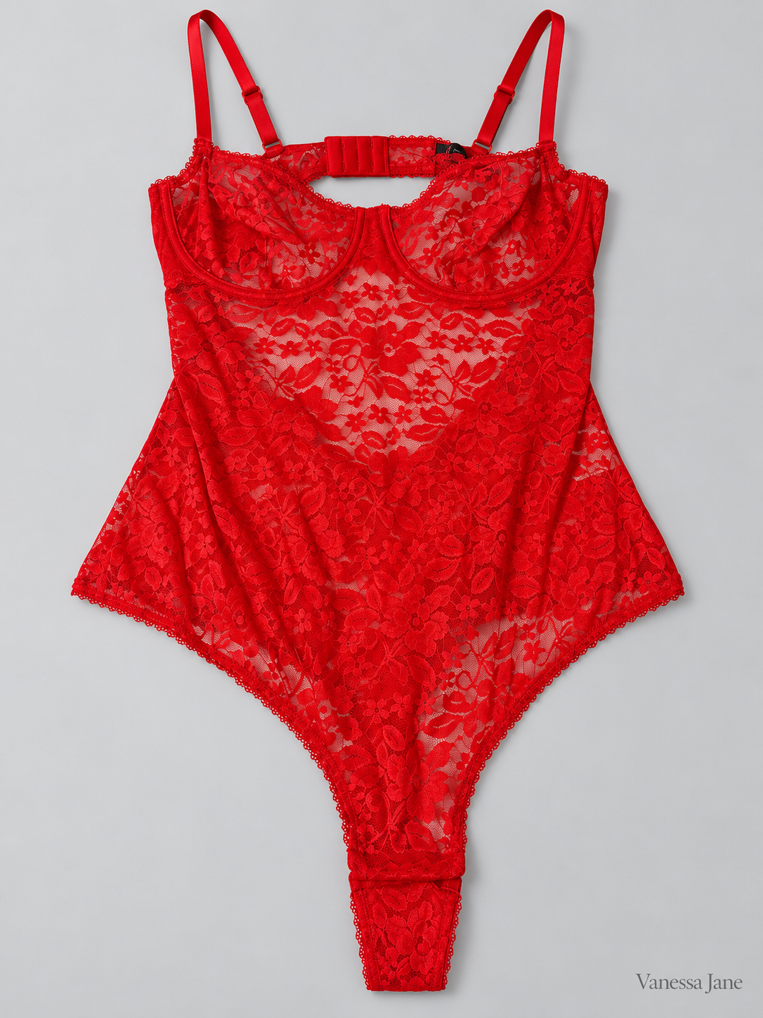 INC International Concepts Red Sheer Lace Underwire Bodysuit Ski Patrol — red stock