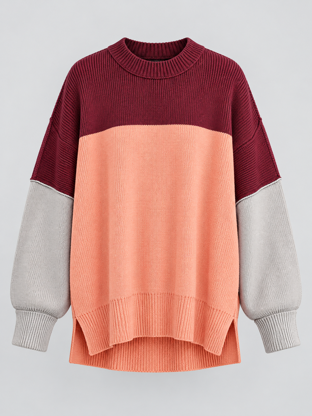 Free People Womens Color Block Long Sleeve Pullover Top Medium Maroon